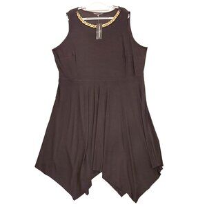 NWT Dress woman 2x black gold braid handkerchief hem slinky flowy formal career